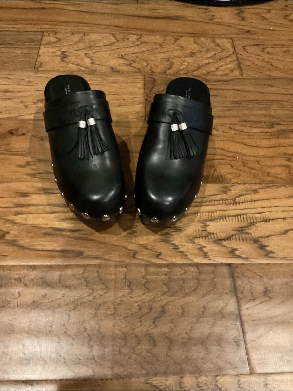 rag & bone Black Leather Tassel Clog Mules
